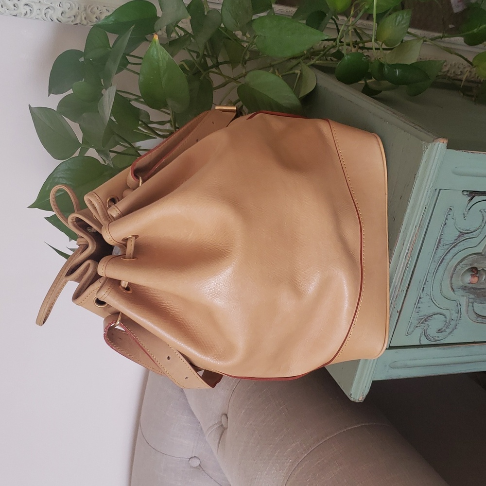 Vintage Large Leather Handmade Drawstring Bucket Bag - Picture 4 of 7